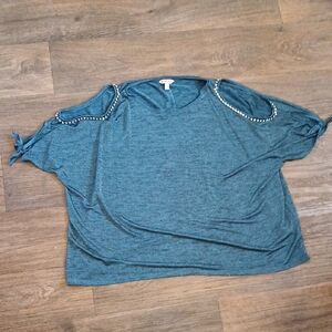 Juicy Couture Rhinestone Cold Shoulder Tied Short Sleeve Top.